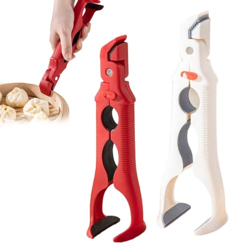 2Pcs 3-in-1 Hot Plate Gripper Silicone Anti-Scald Bowl Holder Clip Non-Slip Heat Resistant Kitchen Tongs for Kitchen Microwave Air Fryer Bowl Plate Lifter Can Opening Toaster Oven (White Red