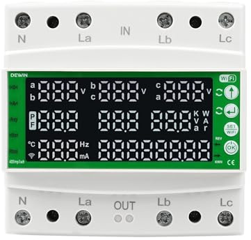 DEWIN Stromzähler 3 Phasen, Drehstromzähler 3 Phasen Wlan Smart Protector mit Überspannungs-, Unterspannungs-, Überstrom- und Fehlerstromschutzfunktionen AC 60-300V