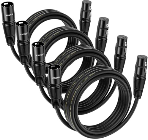 EBXYA XLR Microphone Cable 3m 4-Pack for Stage & DMX | Premium Quality, 3-Pin Balanced, Male to Female, Shielded, Durable, Compatible with Mixers & Speakers