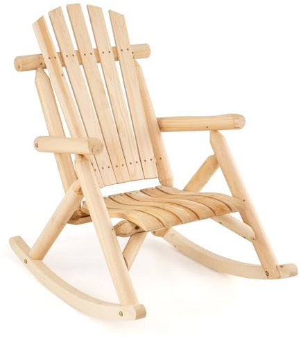 COSTWAY Silla Mecedora Adirondack, Mecedora de Madera Maciza con Asiento Curvado y Respaldo Alto, Mueble Balancín de Exterior Jardín Porche Terraza, Carga 150 kg, 99 x 68 x 99 cm