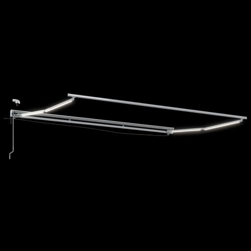 Telaio Tenda da Sole Elettrica con LED 5x3 Metri Bianco Alluminio e Acciaio, Include Manovella e Supporti a Muro per Facile Montaggio, Moderno Design Semicassette