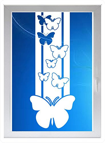 INDIGOS UG - Wohnzimmer Schmetterlinge Falter - Farbe: Weiss - 116x45 cm - Sichtschutzfolie - Fensterfolie - Glasdekorfolie - für die Küche, Wohnzimmer Schmetterlinge Falter ans Fenster - matt