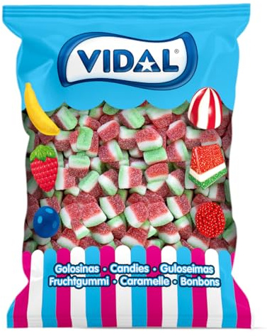 Vidal Mini Tajadas de Sandía Pica 1 kg | Gominolas Sabor Sandía con Cobertura Ácida | Sin Gluten y Sin Grasa | Bolsa 1 kg | Aprox. 333 Unidades