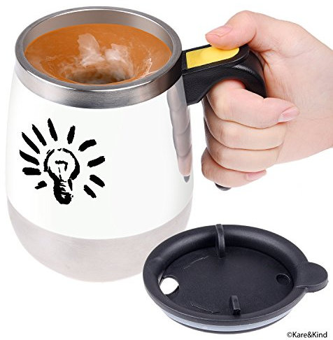 Self stirring coffee mug - Automatic mixing stainless steel cup - To stir your coffee, tea, hot chocolate, milk, protein shake, bouillon, etc. - Ideal for office, school, gym, home - 400 ml / 13.5 oz