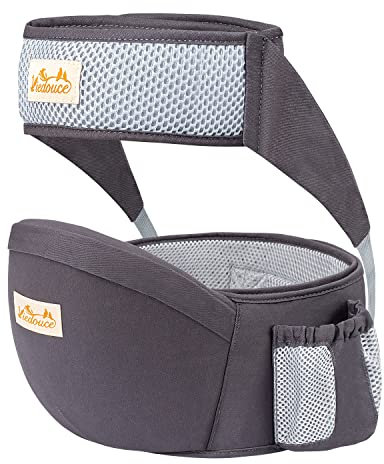 Viedouce Baby Hüftsitz Ergonomische mit Sicherheitsgurt Schutz,Reine Baumwolle Leicht und atmungsaktiv,Ergonomischer Leichte Taille Hocker Baby Hüftsitz für 4-36 Monate (Dunkelgrau)