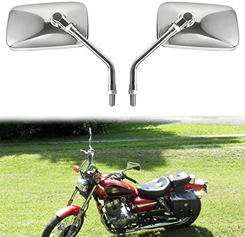 Auzkong Motorcycle Mirrors Chrome, Universal 10mm Motorcycle Rear View Side Mirrors Handle Bar End Chrome Motorcycle Mirrors