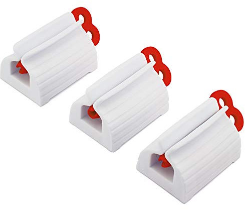Luter 3 Pièces Presse Dentifrice Distributeur Creative Salle de Bain Tube Dentifrice pour Cosmétiques, Crème, Peintures, Lotions (Rouge)