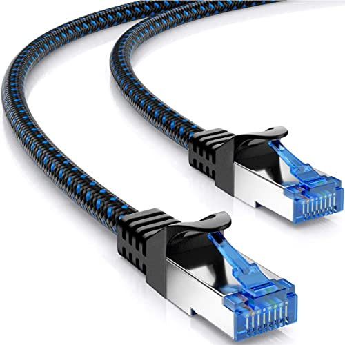 deleyCON 1,5m CAT 8 Patch Cable (40 Gbit/s, 2000 MHz) Gigabit Cable de Red Cable Ethernet RJ45 S/FTP POE CAT8 LAN Cable para PS5 Router Módem TV Switch Laptop - Negro