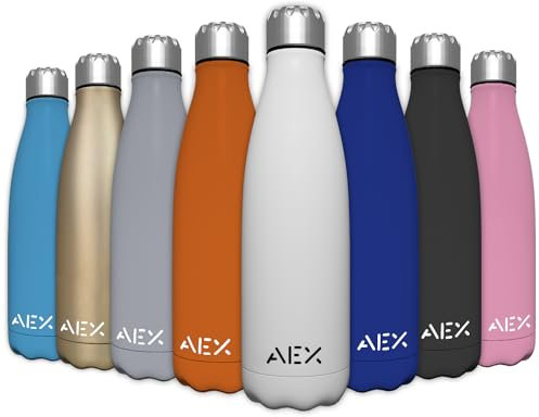 AEX Insulated Water Bottle | Double Wall Vacuum Stainless Steel Flask | Leak Proof Hot Cold Sports | Reusable | 500ml Matt White Water Bottle