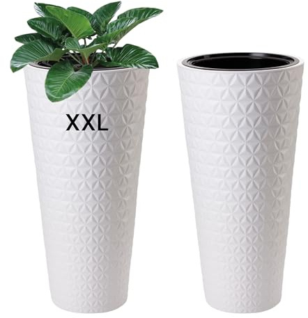 Blumenkübel Weiß Diamant Rund Slim 3D Effekt Pflanzkübel Einsatz Hoch XXL