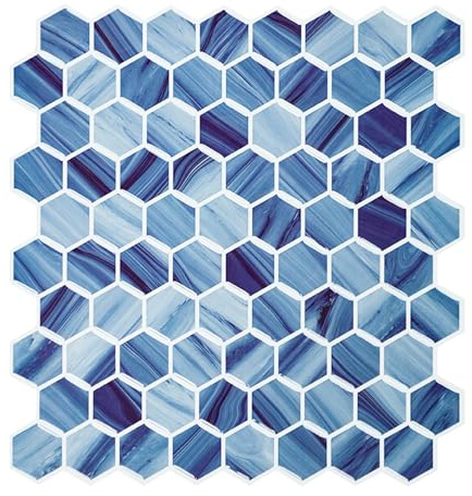 3d Fliesenaufkleber Blau Küche Klebefliesen, 10-Stück Hexagon Fliesen Klebefliesen Selbstklebend Mosaik Wandfliesen (25.4x25.4 cm)