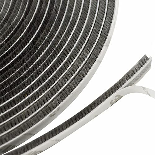 10M Bürstendichtung Selbstklebend - Türbodendichtung Insektenschutz 9 mm(B) x 15 mm(D) x10M(L), Superstarke Versiegelung Zugluftstopper Dichtungsbürste für Fenster, Schiebetüren und Garderobe (Grau)