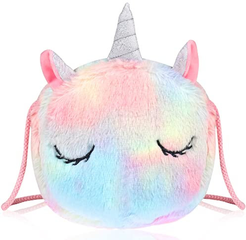 WolinTek Plüsch Einhorn Tasche, Süße Handtasche Mädchen, Gepudert Umhängetasche Mädchen, Plüsch Tasche, Small, Praktische Geburtstagsgeschenke für Girls