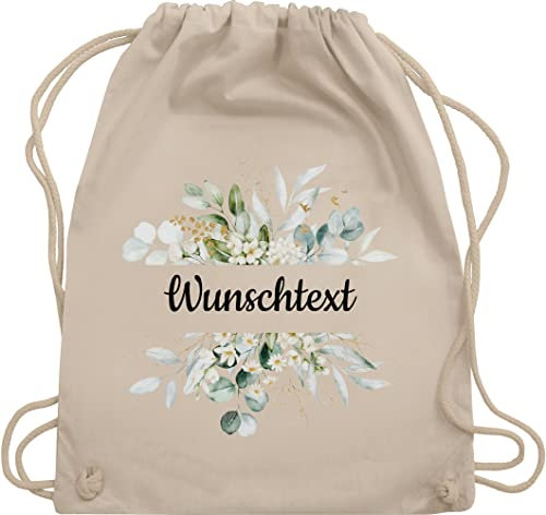 Turnbeutel Rucksack - Aufdruck selbst gestalten - Wunschtext Text I eigener Text - Unisize - Naturweiß - kindergarten name beutel wechselkleidung personalisierte blumen stoffbeutel