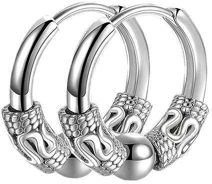 JITNGA Edelstahl Ohrringe Creolen Punk Anhänger Ohrring Set Ohrstecker Für Herren Damen Ohrringe Klapp-Creolen Für Männer Frauen (Silber)