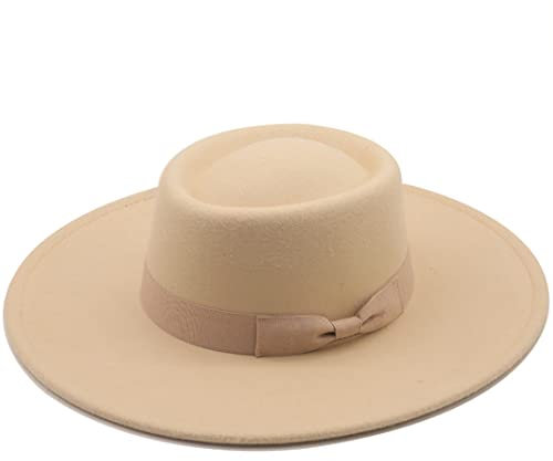 Damenhut mit breiter Krempe, einfarbig, schwarz, flache Kappe, Bootsfahrer, Wolle, Fedora, Filz, Hüte, Kirche, Hochzeit, Panama, beige, 6 7/8-7 1/8