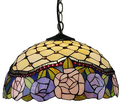Retro Küche Glas Deckenleuchte Tiffany Pendelleuchte Vintage Rose Küchenlampen Dekorative Hängelampe Höhenverstellbar Loft Kronleuchter E27 Esszimmer Hängeleuchte für Schlafzimmer Cafe Bar