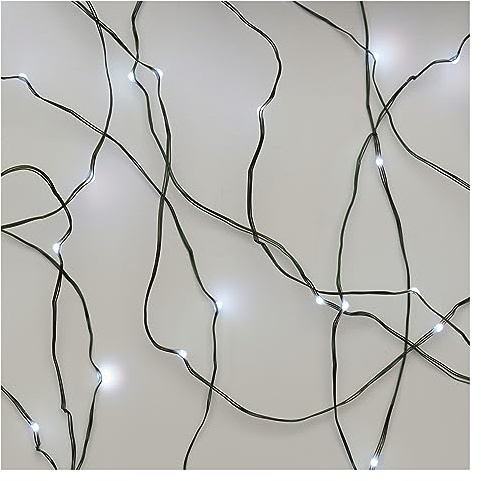 EMOS Nano-Lichterkette kaltweiß für Innen und Außen (IP44), 4m lange LED-Weihnachtslichterkette NANO für Partys, Weihnachten, 6 Stunden Timer Funktion, Netzteil und Transformator, grünes Kabel