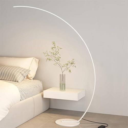 DELURA Arc Floor Lamp, Curved Contemporary Minimalist Standing Lamp with 3 Brightness Levels, Modern Dimmable Reading Light (Color : White)