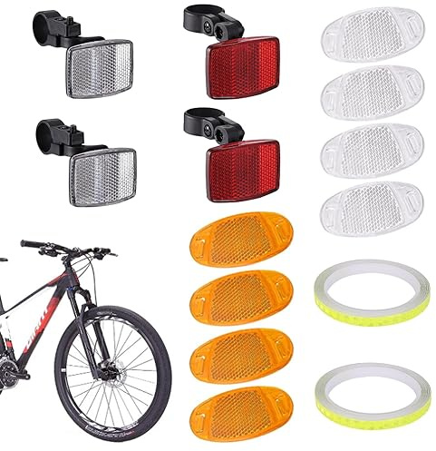 SXCCNW Bicycle Reflector, 14 PCS Bike Reflectors Front and Back, Bicycle Wheel Spoke Reflectors Bracket with 8 m Reflector Band for Motorcycle Mountain Bike MTB Bicycle Children White Red Yellow