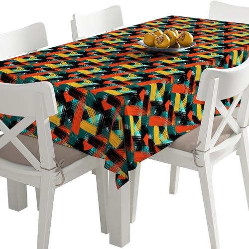 HEKO PANELS Tischdecke abwaschbar, Abstraktion Bunt, 140 x 110 cm | Tischtuch Outdoor, wasserabweisende Gartentischdecke mit Fleckschutz, dekorative Tafeldecke für gedeckte Tische