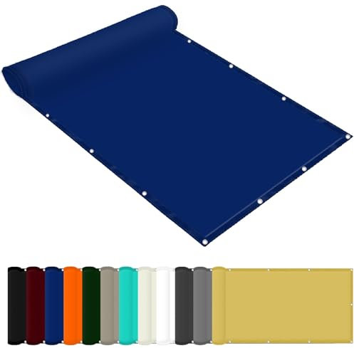 Markisenstoffe Meterware 7 x 8 m Wasserdicht Sichtschutz Balkon Reißfest UV-Schutz nach Mass Polyestergewebe Mit Seil Sonnensegel Sonnenschutz für Camping Schwimmbad, Dunkelblau