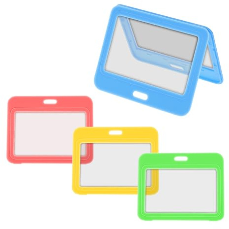 4 Stück Hartplastik Kartenhalter,Ymapinc Transparente Ausweishülle mit Doppelseitigen Horizontal Ausweishalter für Büros Schulen Ausstellungshallen(Hellblau Fluoreszierendes Grün Gelb Rosa)