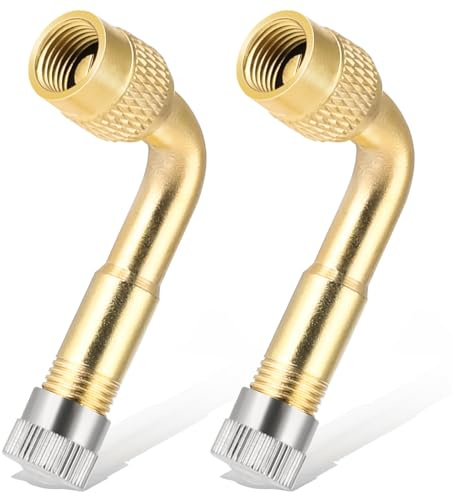Psyqtsuary 90 Degree Valve Stem Extenders, 2 Pcs Universal Brass Tire Valve Extension Adaptor Metal Valve Stem Extensions for Passenger Cars, Bicycles, Motorcycles, RV, Trailers