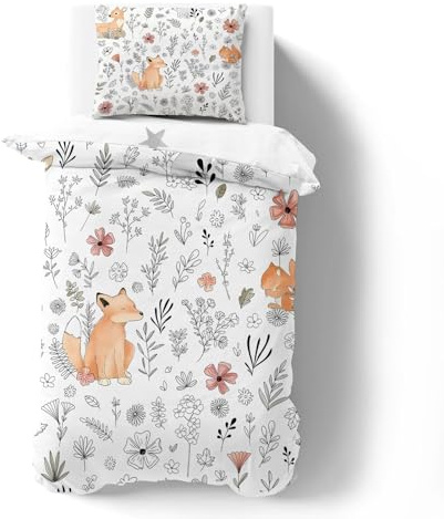 phonxia Parure de lit 90x190 Enfant Garçons et Filles Housse de Couette 1 Personne Renard, Animal Ensemble de lit, et 2 Taie d’Oreiller 65x65