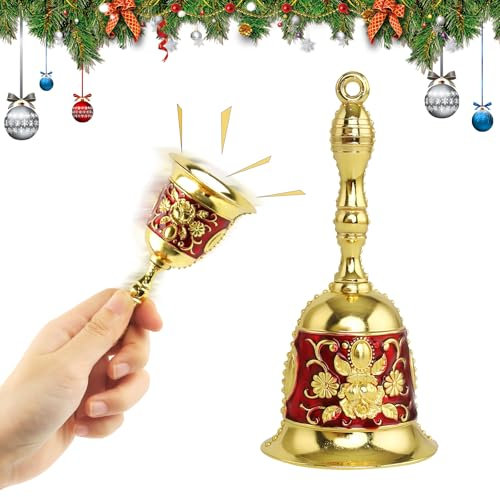 Jemmytu Weihnachtsglocke, Handglocke Tischglocke Komplett aus Metal (Rot)