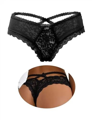 ohyeahlady Women Lace Thongs Plus Size French Knickers Lace Tangas Briefs | XS-4XL,High Stretch Comfort Underwear, Sexy Criss Cross Back V-Shape,Floral Lace Mesh,Cotton Crotch,Cheeky Thong,Cute Bow