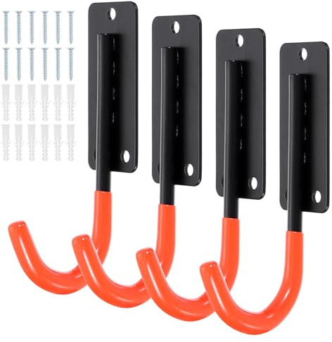 sourcing map 4 Stück 14 x 7,9 cm lange Garagenhaken, robuste Lamellen-Wandhaken, Garagenhaken, Wandhalterung, Aufbewahrungsbügel für Leiter, Werkzeuge, Schlauch, Orange