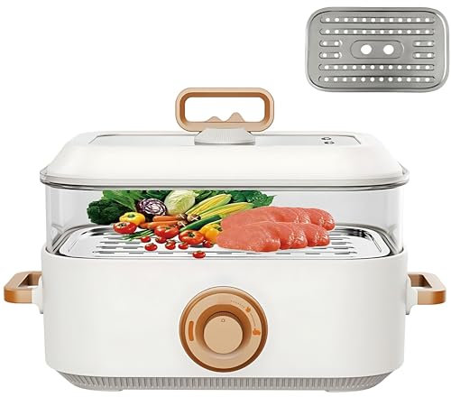 Pentola A Vapore Elettrica per La Casa, Pentola Elettrica con Olio in Ceramica da 5 Litri, con Vassoio per Vapore, Riscaldatore per Alimenti Rimovibile da 1050 W Vaporiera per Alimenti, Fornello