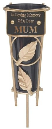 Graveside Memorial Flower Holder Vase – Durable Metal Spike Grave Decoration | Elegant Tribute for Loved Ones, Durable Cemetery Ornament for Flowers & Loving Remembrance – Black (Mum)