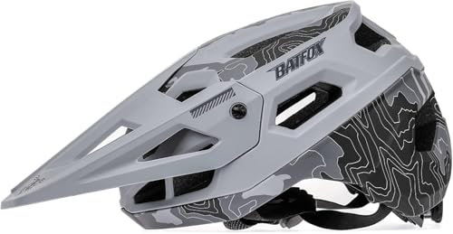 BATFOX Fahrradhelm, Leichter Komfort Mountainbike-Helm Skateboard Helm mit Visier, Atmungsaktiv Helme für Herren Damen Erwachsene Jugend, Verstellbar in der Größe (Grau)