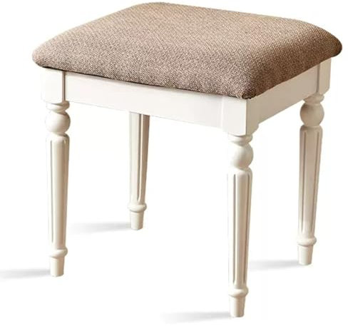 Sgabello da toilette vintage con seduta imbottita e gambe in legno massello elegante e comoda sedia per il trucco per donne fino a 108 kg gamba bianca
