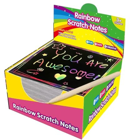 Box mit 100 Rubbelnotizen mit Stift für Kinder und Erwachsene, zum Basteln, kreativ, 100 Stück Kratzpapier-Kits