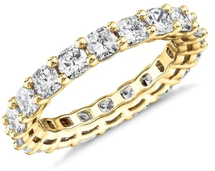 PAVOI 14K Yellow Gold Plated Rings Square-Cut Cubic Zirconia Love Ring | 3mm Stackable Rings for Women | Yellow Gold Rings for Women Size 4