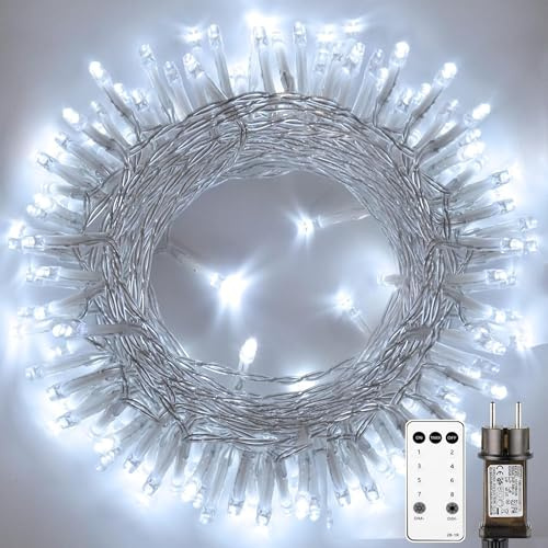 Litark LED Weihnachtsbeleuchtung Außen Strombetrieben, 10M 100 LED Lichterkette Weihnachtsbaum Außen Innen mit Fernbedienung,Timer,8 Modi,Wasserdicht Hochzeit Weihnachten Deko Lichterkette Weiß