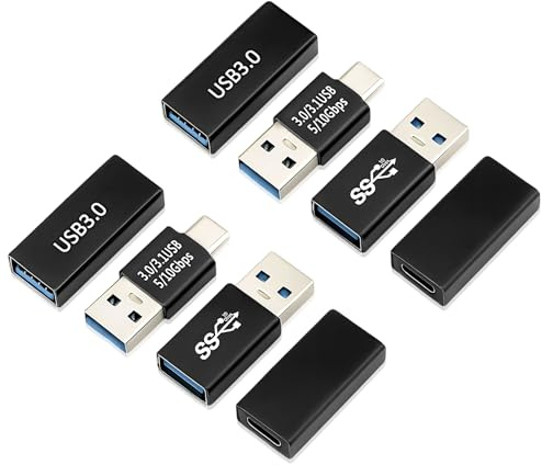 Lunpoem 8 PCS Coupleur USB 3.0 mâle/Femelle, adaptateurs USB3.0 et Type C, coupleurs USB-A vers A, USB A vers Type C, fe-Melle to Femelle, Transfert Rapide 5Gbps et Charge 5V/3A