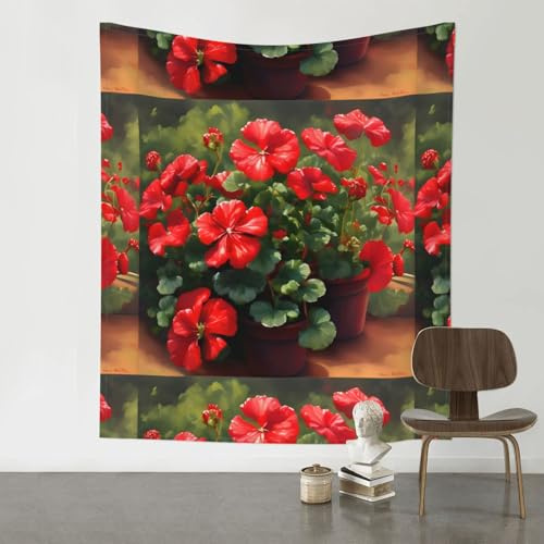 VVXBHGR Tapiz decorativo de 60 x 51 pulgadas, estampado de geranios rojos, suave, duradero, agradable al tacto, ligero, para colgar en la pared para uso en interiores y exteriores