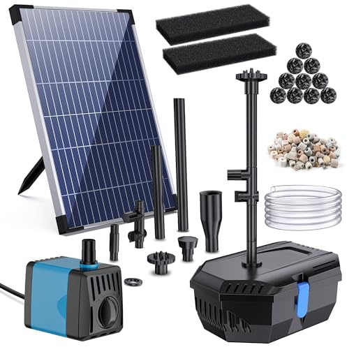 Biling 12W Solar Pond Filter Kit for Garden Ponds 605 l/h Biological Solar Powered Pond Filter with Pump Filtration System for Fish Tank Waterfalls Water Feature (No Battery, Only Work in Sunlight)