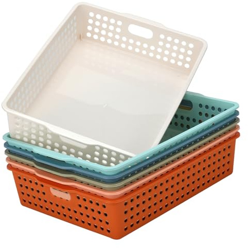 LYHLYA 6-Pack Stackable Paper Trays with Handles, Modern Desktop Organizer for A4 Documents, Homework Turn-In Bins for Classroom & Office Use