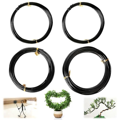 Spetsbst 4 Größe 10M Bonsai Draht 1mm/1,5mm/2mm/2,5mm Basteldraht | Eloxiertes Aluminium Draht für Pflanzen und Bäume, Bindedraht zum Basteln adventskranz Modellierdraht Rostfrei (Schwarz)