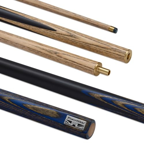 POWERGLIDE EXIOS Ash 2-delad 50/50 sammanfogad snooker pool eller biljardköpinne | askaxel | handskarvad rumpa | 538 g | Full storlek 147 cm | 9,5 mm spets | Blå