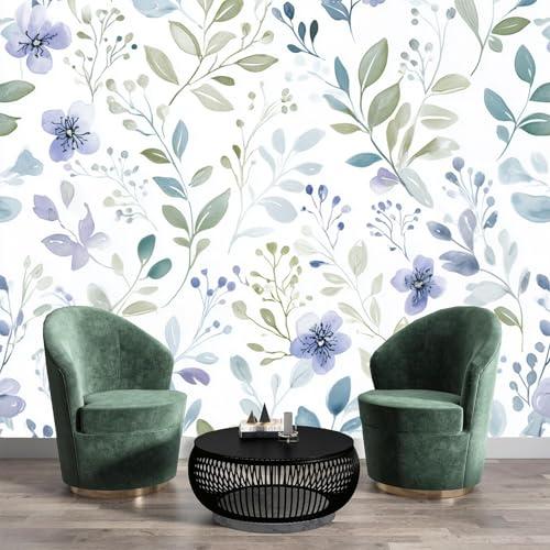 NAWVNMI 3D Carta Da Parati Acquerello Fiori Foglie Elegante Semplice Fotomurali Decorazione da Muro per Sfondo Ristorante Soggiorno Tv Parete Camera Da Letto 250 x 175cm