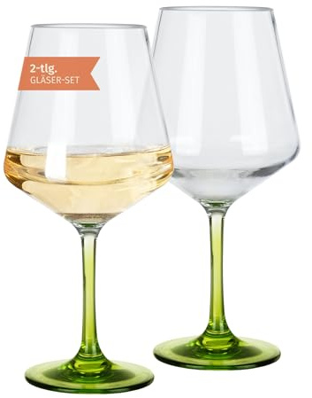 Moritz Milano Green Line - Juego de 2 copas de vino blanco de policarbonato de 450 ml, resistentes a los arañazos y roturas, diseño moderno para camping, picnic, festival, fiesta y hogar
