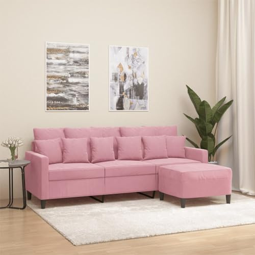 GeenYuu 3-Sitzer-Sofa Rosa 180 cm Samt, Gemütliche Couch mit Hocker für Wohnzimmer, Schlafzimmer, Robustes Möbelstück