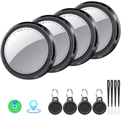 Air Tracker Tag 4 pezzi Nero, Bluetooth Trova Oggetti Compatibile con Apple Dov'è (solo iOS), Smart Tracker Localizzatore per Bagagli/Borse/Portafogli/Zaini, Chiavi Tag Tracking, Batteria Sostituibile
