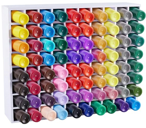 INTERWARM 80 Grids Paint Organizer, White Marker Storage Organizer Rack | 41x8.9x32.7cm PVC Wood Paint Storage Organizer, Wall Mountable Stackable Paint Bottle Holder Stand Fit 2 oz Bottles